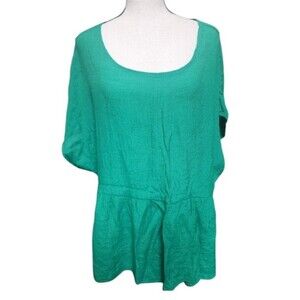 Green Flowy Casual Top Size 2X Soft Basic Short Sleeve